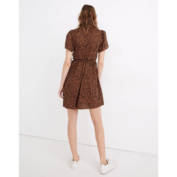 Madewell Wrap Dress XXS Leopard Print Brown Flutter Short Sleeve Mini - Picture 4 of 13